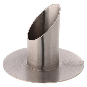 Oblique candle holder in satin nickel-plated brass 3 cm