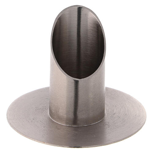 Oblique candle holder in satin nickel-plated brass 3 cm 1