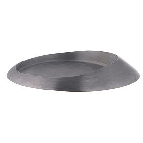 Oval raised candle holder plate in polished aluminium 5x3 in