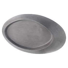 Oval raised candle holder plate in polished aluminium 5x3 in