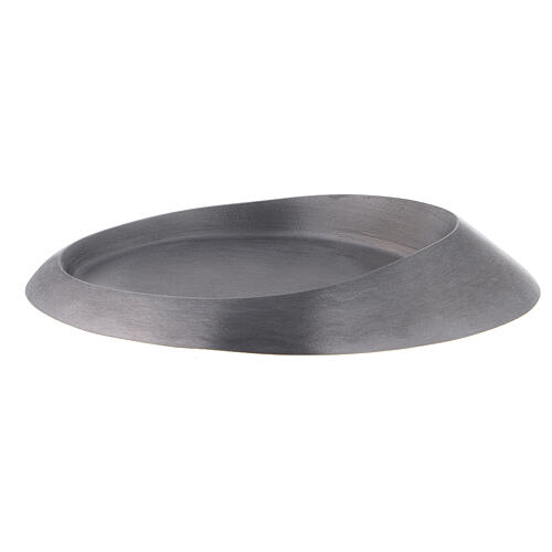 Oval raised candle holder plate in polished aluminium 5x3 in 1