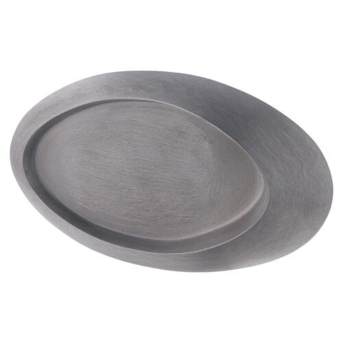 Oval raised candle holder plate in polished aluminium 5x3 in 2