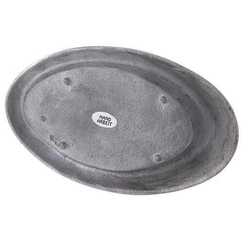 Oval raised candle holder plate in polished aluminium 5x3 in 3