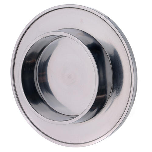 Round polished aluminium candle holder diameter 10 cm 2