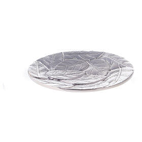 Candleholder plate with aluminium relief leaves diameter 14 cm