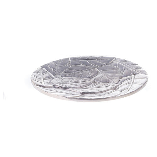 Candleholder plate with aluminium relief leaves diameter 14 cm 1