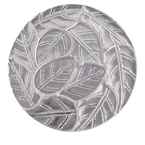 Candleholder plate with aluminium relief leaves diameter 14 cm 2