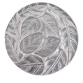Talerz podstawka świecy, dek. liście w reliefie, aluminium śr. 14 cm