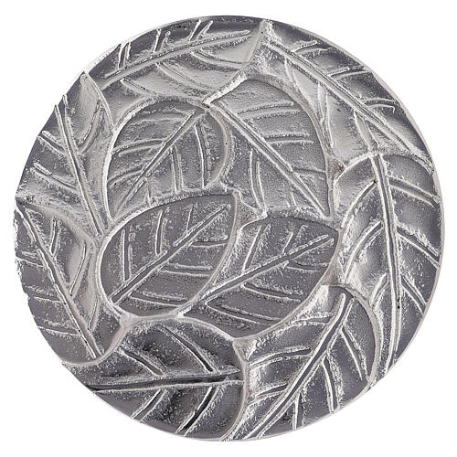Talerz podstawka świecy, dek. liście w reliefie, aluminium śr. 14 cm 3