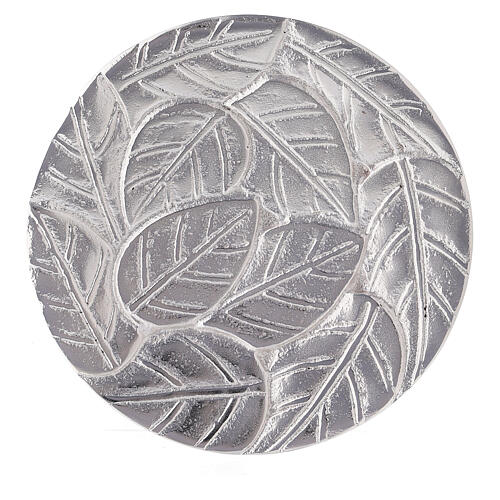 Prato porta-vela folhas em relevo alumínio diâmetro 14 cm 2
