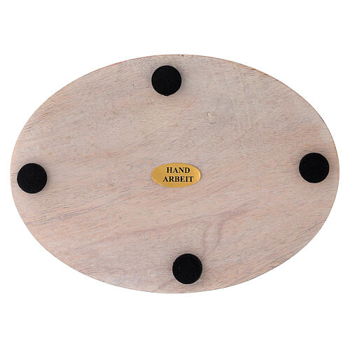 Plato portavela madera mango claro ovalado 13,5x10 cm 3
