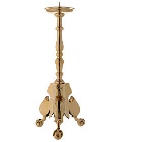 Altar candle holder in turned polished brass h 60 cm