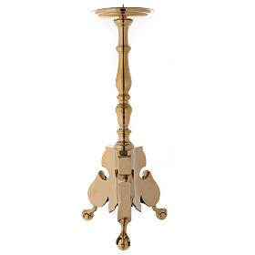 Altar candle holder with three feet in polished brass h 80 cm