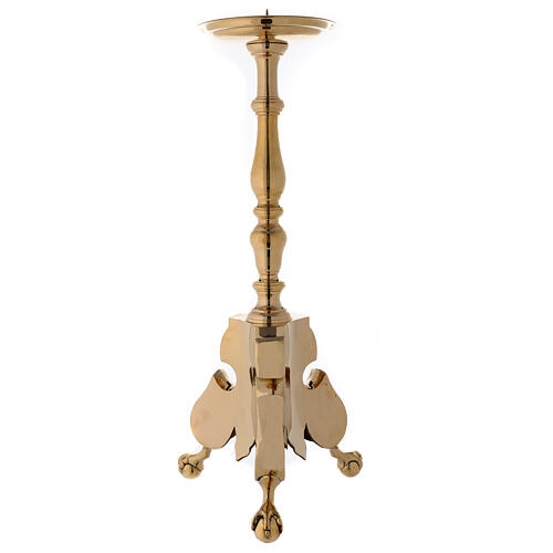 Altar candle holder with three feet in polished brass h 80 cm 1