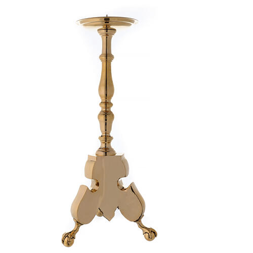 Altar candle holder with three feet in polished brass h 80 cm 4