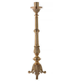 Polished brass altar candlestick with spike h 33 1/2 in