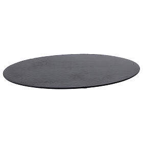 Oval candle holder plate black stone effect 8x5 1/2 in