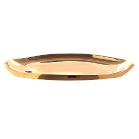 Boat shaped candle holder plate in polished gold plated brass 3 1/2x1 1/2 in