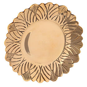 Leaf pattern candle holder plate in gold plated brass diameter 6 3/4 in