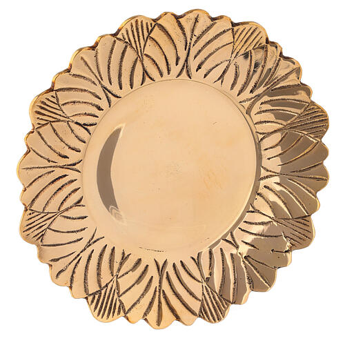 Leaf pattern candle holder plate in gold plated brass diameter 6 3/4 in 2