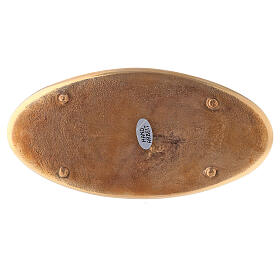 Prato porta-círio oval latão dourado desenho raízes 18x9 cm s3
