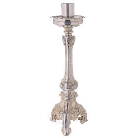 Tripod altar candlestick in silver-plated brass h 15 1/2 in