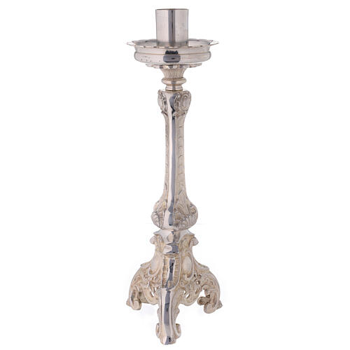 Tripod altar candlestick in silver-plated brass h 15 1/2 in 1