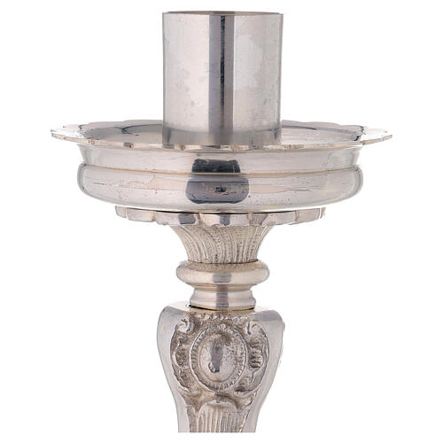 Tripod altar candlestick in silver-plated brass h 15 1/2 in 3