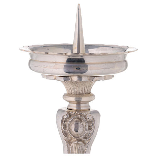 Tripod altar candlestick in silver-plated brass h 15 1/2 in 4