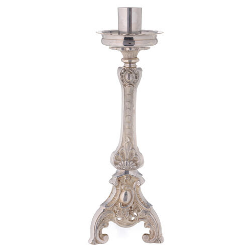 Tripod altar candlestick in silver-plated brass h 15 1/2 in 5