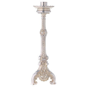 Candeliere altare bossolo e punzone ottone argentato h 50 cm