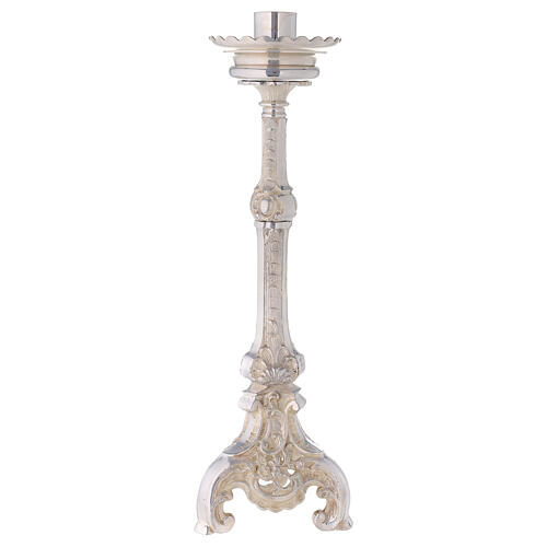 Altar candlestick socket and spike silver-plated brass h 19 3/4 in 1