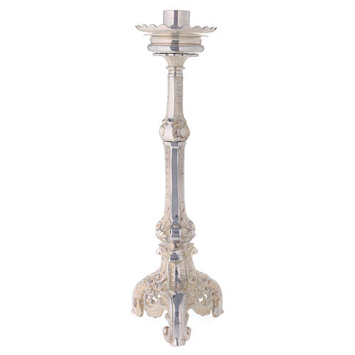 Altar candlestick socket and spike silver-plated brass h 19 3/4 in 5