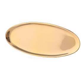 Oval candle holder plate in polished brass, 16x7 cm