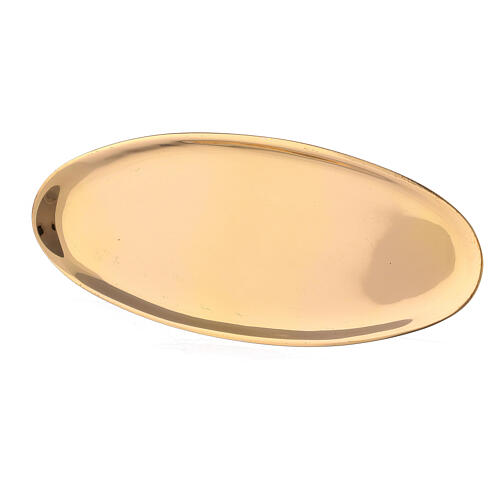 Piatto portacandela ovale ottone lucido 16x7 cm 2