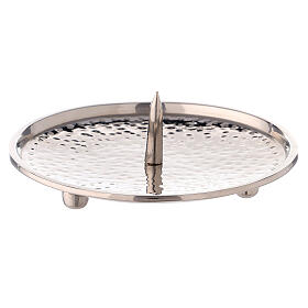 Candle holder plate in hammered nickel-plated brass, 12 cm