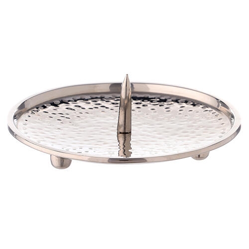 Candle holder plate in hammered nickel-plated brass, 12 cm 1