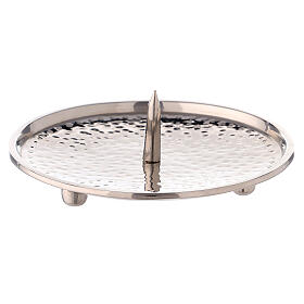 Piatto portacandela ottone nichelato martellato 12 cm