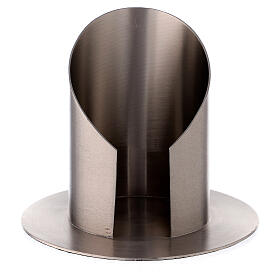 Candle holder with opening in satin nickel-plated brass, 8 cm