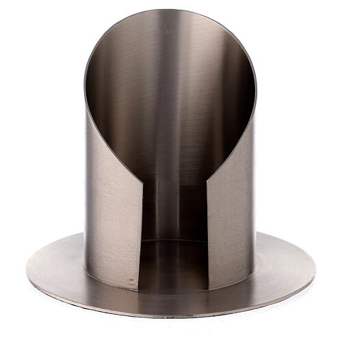 Candle holder with opening in satin nickel-plated brass, 8 cm 1