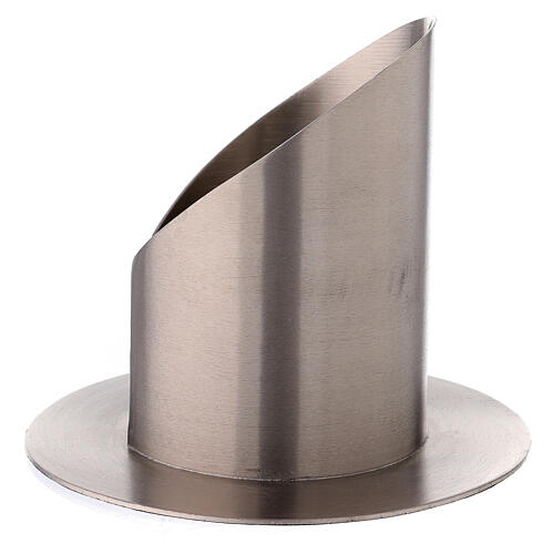 Candle holder with opening in satin nickel-plated brass, 8 cm 2