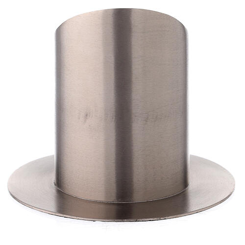 Candle holder with opening in satin nickel-plated brass, 8 cm 3