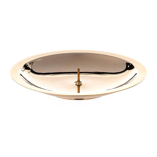 Candle holder plate with punch in polished brass, 10 cm 1