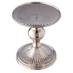 Channeled candle holder of nickel-plated brass 5 in
