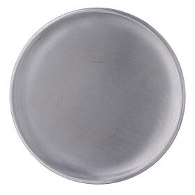Brushed aluminium candle holder plate, 14 cm
