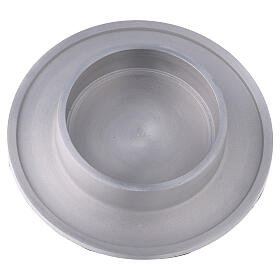 Brushed aluminium round candle holder, 10 cm