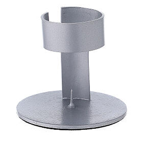 Candleholder with band in brushed aluminium, 4 cm