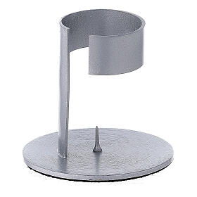 Candleholder with band in brushed aluminium, 4 cm