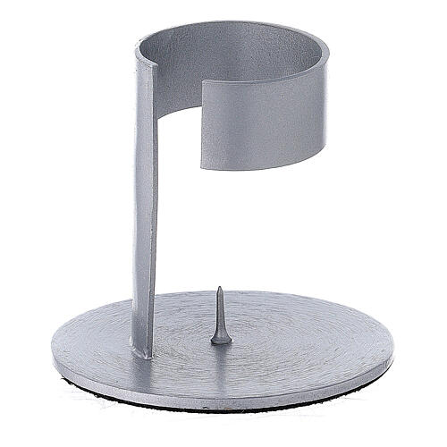 Brushed aluminium candle holder with high socket 1 1/2 in 2