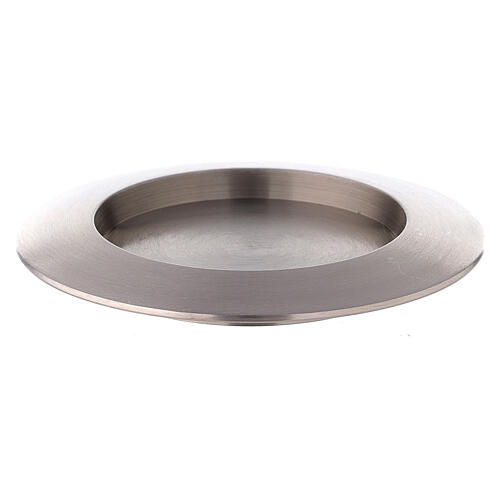 Circular candle holder of nickel-plated brass with satin finish 3 in 1